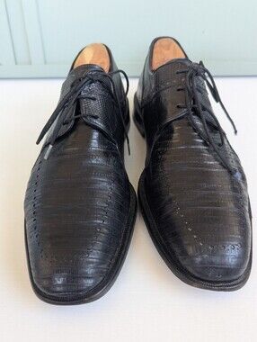 Mezlan Black Lizard-Embossed Leather Oxfords